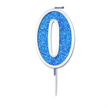 Blue Sparkle Number 0 Birthday Cake Candle | Decoration
