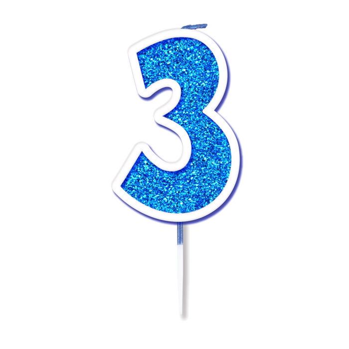 Blue Sparkle Number 3 Birthday Cake Candle | Decoration
