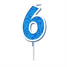 Blue Sparkle Number 6 Birthday Cake Candle | Decoration