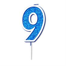 Blue Sparkle Number 9 Birthday Cake Candle | Decoration