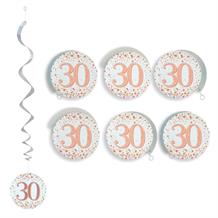 Rose Gold Sparkling 30th Birthday Party Hanging Swirl Decorations