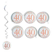 Rose Gold Sparkling 40th Birthday Party Hanging Swirl Decorations