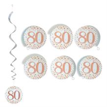 Rose Gold Sparkling 80th Birthday Party Hanging Swirl Decorations