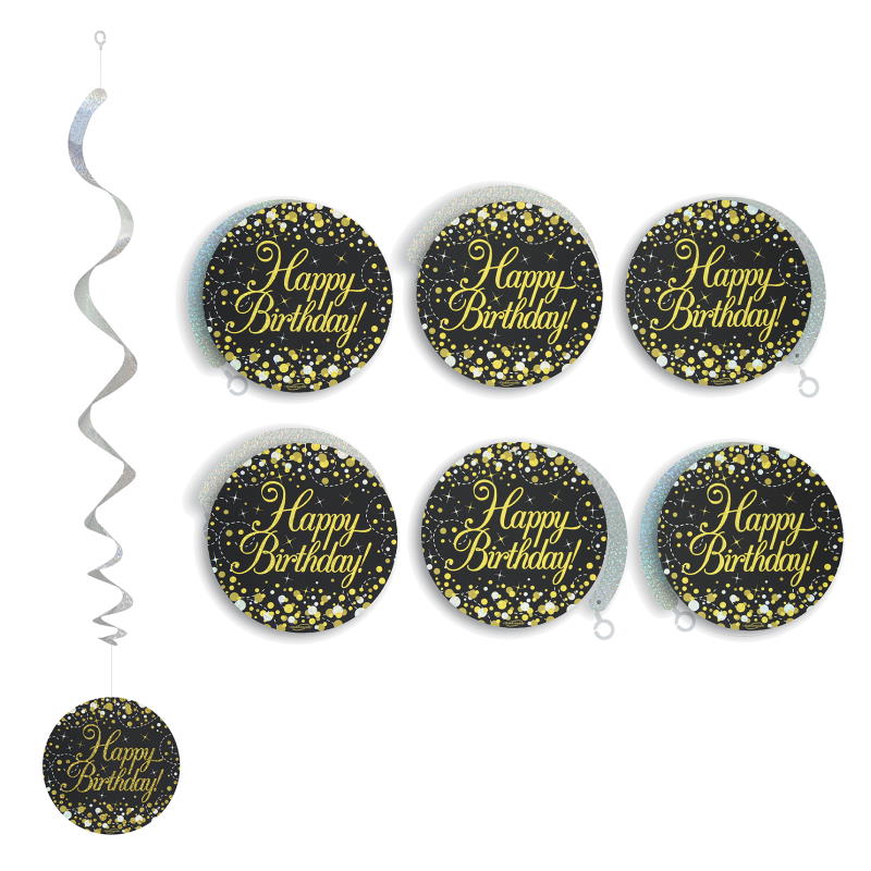 Black & Gold Happy Birthday Hanging Decorations | Party Save Smile