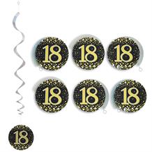 Black and Gold Sparkling 18th Birthday Party Hanging Swirl Decorations