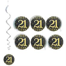 Black and Gold Sparkling 21st Birthday Party Hanging Swirl Decorations