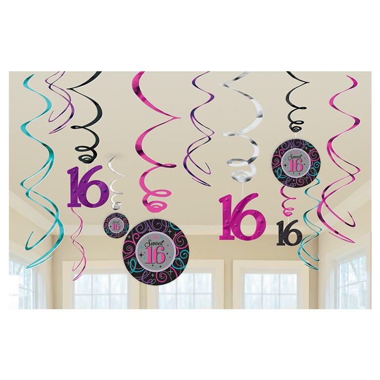 Sweet 16 Birthday Party Hanging Swirl Decorations