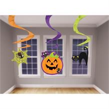 Halloween Pumpkin, Spider and Cat Party Hanging Swirl Decorations