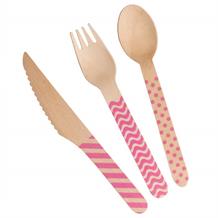 Pink Wooden Cutlery Set | Knife Fork and Spoon