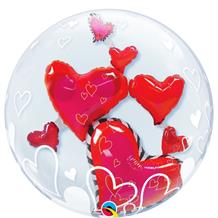 Love Floating Hearts 24" Qualatex Double Bubble Party Balloon