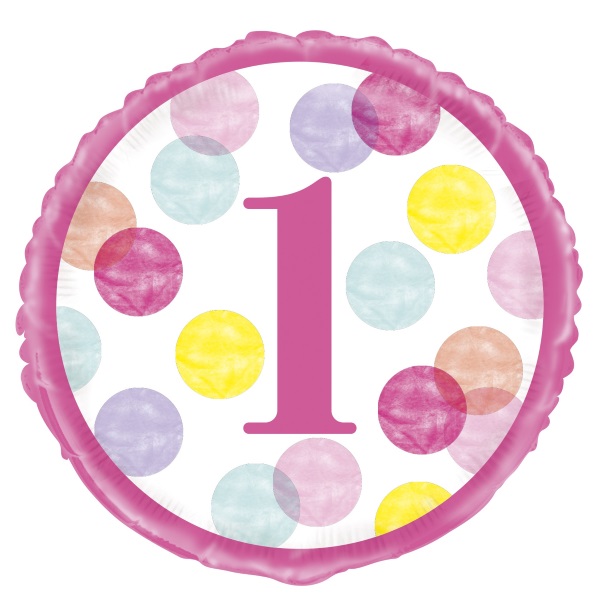 Pink Dots 1st Birthday 18&#34; Foil | Helium Balloon