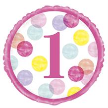 Pink Dots 1st Birthday 18" Foil | Helium Balloon