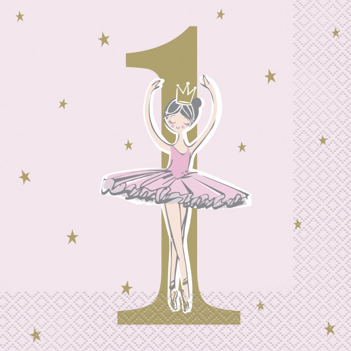 Pink and Gold Ballerina | Ballet 1st Birthday Party Napkins | Serviettes