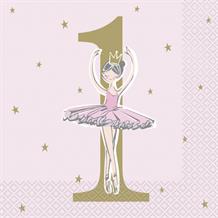 Pink & Gold Ballerina 1st Birthday Napkins | Party Save Smile