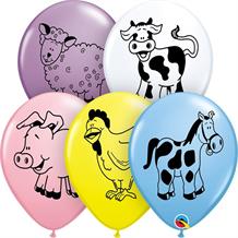 Pastel Coloured Farm Animals 11" Qualatex Latex Party Balloons