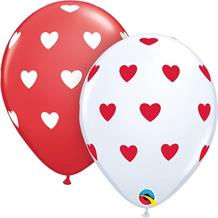 Red and White Hearts 11" Qualatex Latex Party Balloons