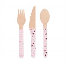 Baby Pink Wooden Cutlery Set | Knife Fork and Spoon
