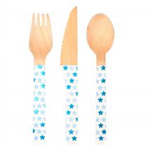 Baby Blue Wooden Cutlery Set | Knife Fork and Spoon