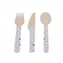 Blue Dots Wooden Cutlery Set | Knife Fork and Spoon