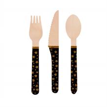 Black and Gold Wooden Cutlery Set | Knife Fork and Spoon