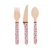 Pink and Rose Gold Wooden Cutlery Set | Knife Fork and Spoon