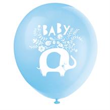 Blue Floral Elephant Baby Shower Party Latex Balloons