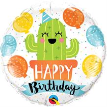 Cactus Happy Birthday (White) 18" Foil | Helium Balloon