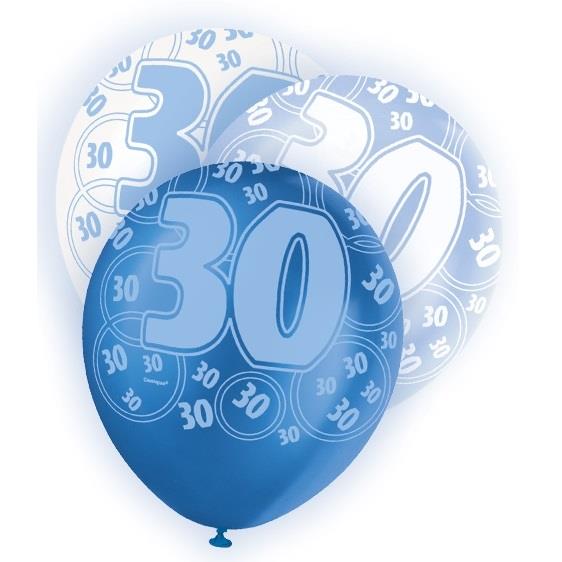 Blue Glitz 30th Birthday Party Latex Balloons