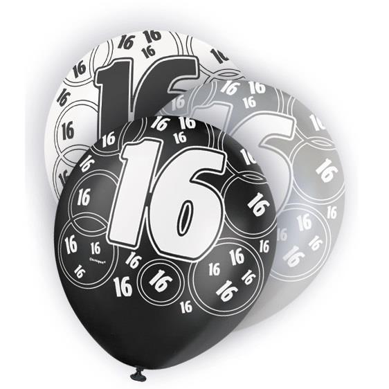 Black Glitz 16th Birthday Party Latex Balloons