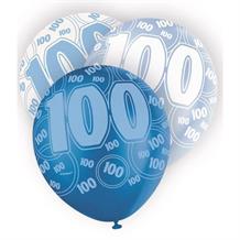 Blue Glitz 100th Birthday Party Latex Balloons