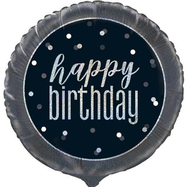 Black and Silver Holographic Happy Birthday 18&#34; Foil | Helium Balloon