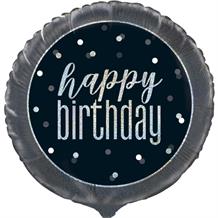 Black and Silver Holographic Happy Birthday 18" Foil | Helium Balloon