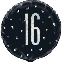 Black and Silver Holographic 16th Birthday 18" Foil | Helium Balloon