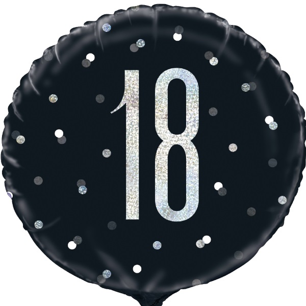 Black and Silver Holographic 18th Birthday 18" Foil | Helium Balloon