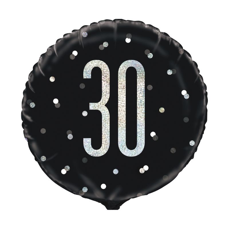 Black and Silver Holographic 30th Birthday 18&#34; Foil | Helium Balloon