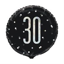Black and Silver Holographic 30th Birthday 18" Foil | Helium Balloon