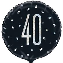 Black and Silver Holographic 40th Birthday 18" Foil | Helium Balloon
