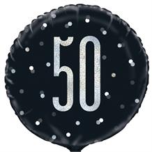 Black and Silver Holographic 50th Birthday 18" Foil | Helium Balloon