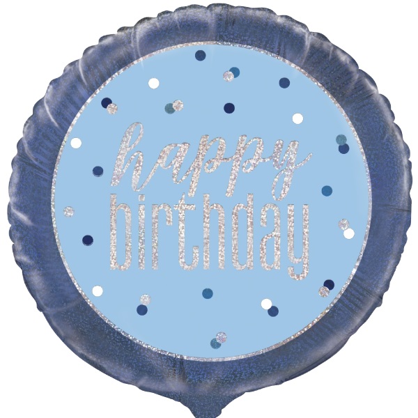 Blue and Silver Holographic Happy Birthday 18&#34; Foil | Helium Balloon