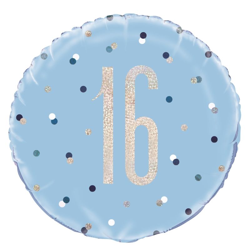 Blue and Silver Holographic 16th Birthday 18&#34; Foil | Helium Balloon