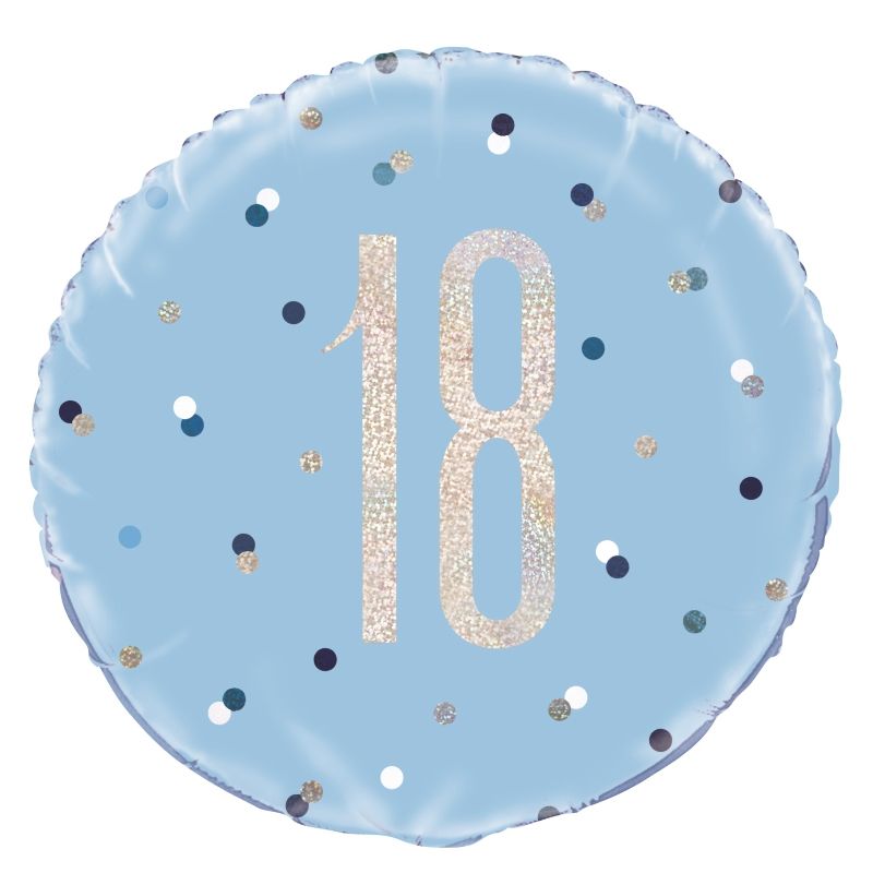 Blue and Silver Holographic 18th Birthday 18&#34; Foil | Helium Balloon