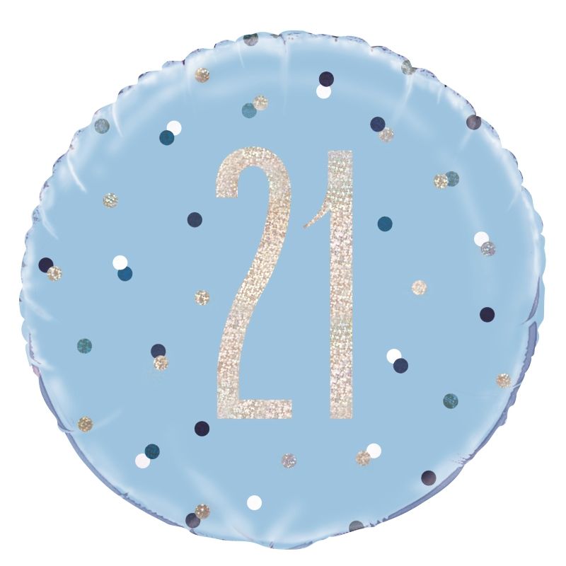 Blue and Silver Holographic 21st Birthday 18&#34; Foil | Helium Balloon