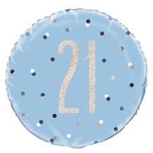 Blue and Silver 21st Birthday Balloons 43cm (Foil) | Party Save Smile
