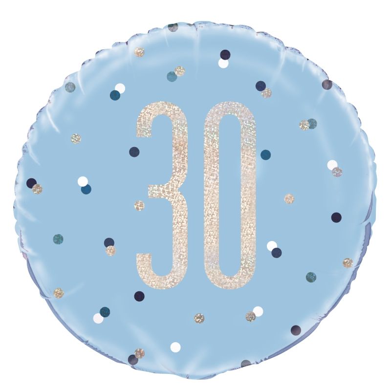 Blue and Silver Holographic 30th Birthday 18&#34; Foil | Helium Balloon