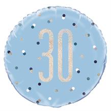 Blue and Silver Holographic 30th Birthday 18" Foil | Helium Balloon