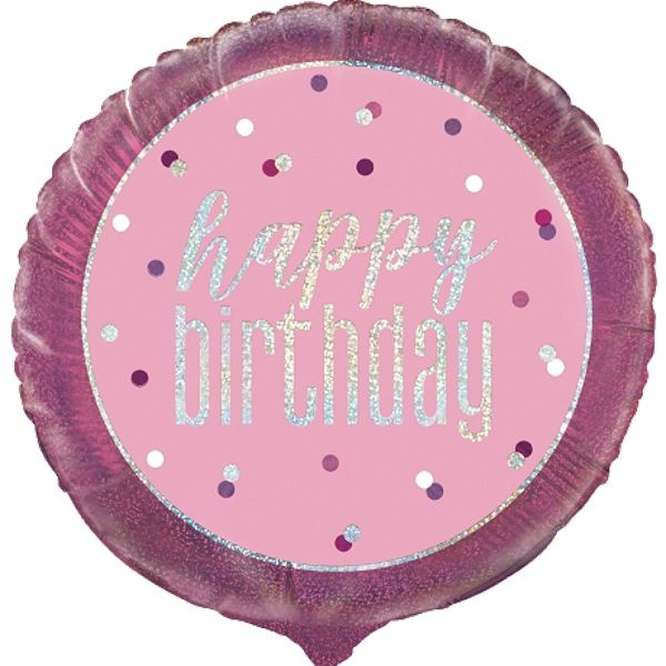 Pink and Silver Holographic Happy Birthday 18&#34; Foil | Helium Balloon