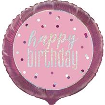 Pink and Silver Holographic Happy Birthday 18" Foil | Helium Balloon