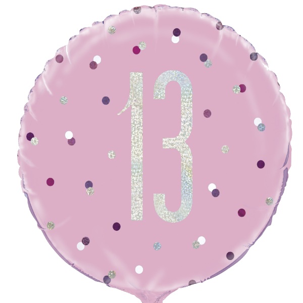 Pink and Silver Holographic 13th Birthday 18&#34; Foil | Helium Balloon