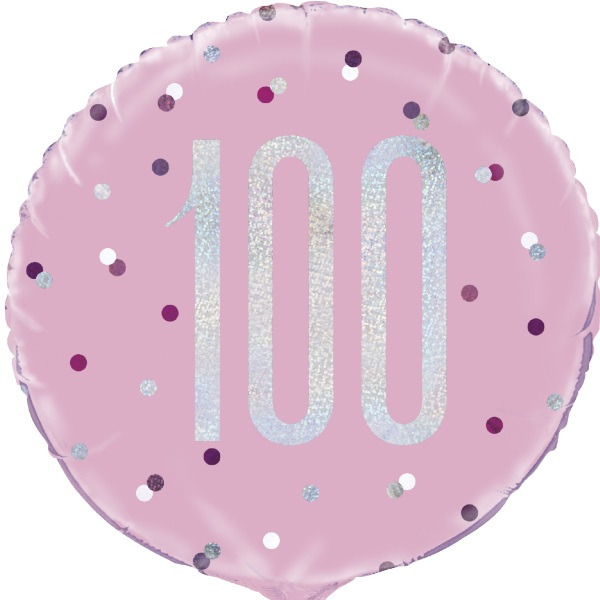 Pink and Silver Holographic 100th Birthday 18&#34; Foil | Helium Balloon