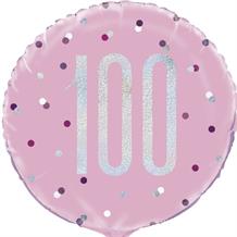 Pink and Silver Holographic 100th Birthday 18" Foil | Helium Balloon